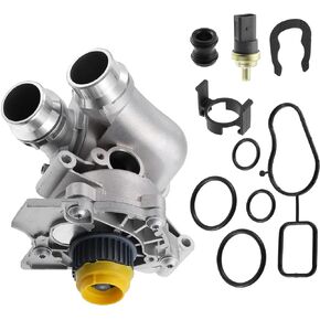 X AUTOHAUX Electric Engine Water Pump with Thermostat Assembly 06H121026AB Aluminum Alloy for Audi A3 A4 A5 A6 Q3 Q5 TT