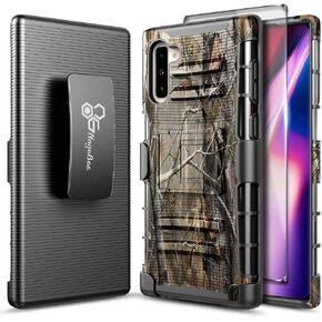 NZND Case for Samsung Galaxy Note 10 with Screen Protector (Maximum Coverage, Flexible TPU Film), Belt Clip Holster, Heavy Duty Protective Shockproof Armor Defender Combo Phone Case (Black)