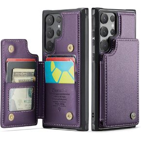 WAWZ for Samsung S24 Ultra Case with Card Holder, with RFID Blocking Kickstand Double Magnetic Clasp Wallet Case for Men Women, for Samsung Galaxy S24 Ultra 6.8" (Blue Green)