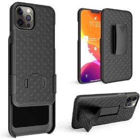 HIDAHE Compatible with iPhone 12 Pro MAX(6.7"), Combo Shell & Holster Slim Shell Case for Men with Built-in Kickstand + Swivel Belt Clip Holster for Apple i-Phone 12 Pro MAX 6.7'' ONLY, Black
