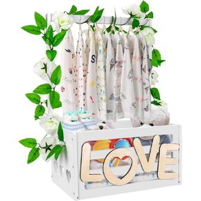 Hysagtek Wooden Baby Shower Crate Closet, Baby Basket with Handle, Baby Storage Crate Hamper for Baby Shower Gifts, Gifts Basket for Newborn Boys Girls, Pregnancy Gifts for New Parents