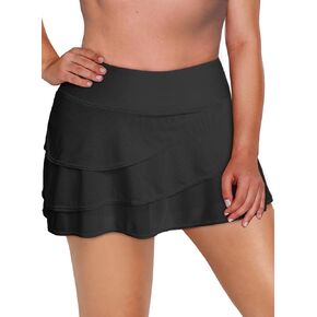 Aleumdr Women's Waistband Layered Swimdress Ruffle Swim Skirt Swimsuit Bottom(Available in Plus)