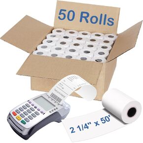 2 1/4" x 50' Thermal Paper Rolls (50 Rolls), BPA Free Receipt Paper, 58mm Thermal Receipt Paper Fits Mini POS Thermal Printer, Square Terminal Paper for Small Businesses