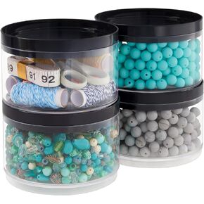 حاوية بلاستيكية شفافة قابلة للتكديس من STORi Bella (مجموعة من 4) منظمات تخزين دائرية بأغطية رمادية للخرز والفنون واللوازم الحرفية | صنع فى أمريكا in Kuwait