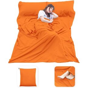 Bonng Bag Liner Lightweight Compact Bonng Bag Sack Portable Clean Travel Sheet with Zippered Opening for The Feet Camping Sleep Sheet for Backpacking Hotel& Hiking (Orange, 82.7'' X 70.9")