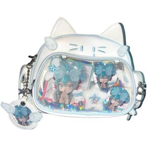 Vobomo Cute Cat Ita Bag Pin Display Backpack for School Preppy Backpack for Girls Y2k Aesthetic Single Shoulder Crossbody (White Bag)