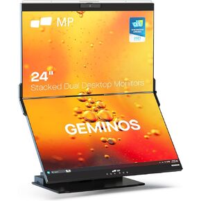 Mobile Pixels Geminos, Dual 24" IPS Stacked Computer Monitors with 65W USB-C Charging, with Adjustable Viewing Angle and 1080p Webcam and 3W Speakers, Multiport Docking Station (Desktop Monitor)