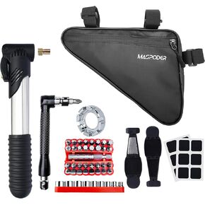 MASPODER Bike Tool Kit, Bike Repair Kit with 44 in 1 Multitool, Bike Frame Bag, Mini Pump, Spoke Wrench, Tire Lever Patches Bicycle Accessories Set for Adult Bikes Road Mountain Bike MTB