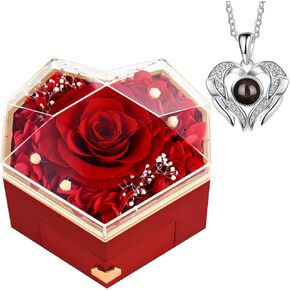 Forever Preserved Rose for Women Mum Wife Girlfriend Eternal Rose Flower Gift Box with Necklace for Her Ideal for Birthday Day Valentines Anniversary (Purple2)