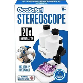 Educational Insights GeoSafari Stereoscope, Introductory Stereo Microscope for Kids, Dual Eyepiece Up to 20x Magnification, Includes 12 Rock Samples, Ages 8+