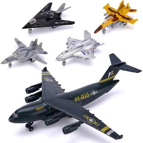 Crelloci 5 Pack Army Airplane Toys Set with Light & Sounds, Military Fighter Jet Die Cast Plane Metal Aircraft Toy, Pull Back Aircraft Gift for Kids Toddlers Boys Girls Ages 3+