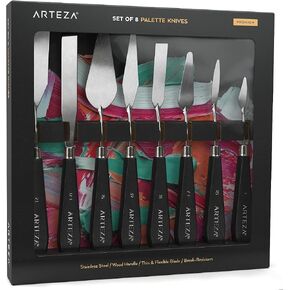 Arteza Palette Knives 8-Pack, Sizes No. 1, 25, 7, 15, 39, 23, 17, 21, Durable Stainless Steel Blade & Break-Resistant Wooden Handle, Art Supplies for Oil & Acrylic Painting in Saudi Arabia