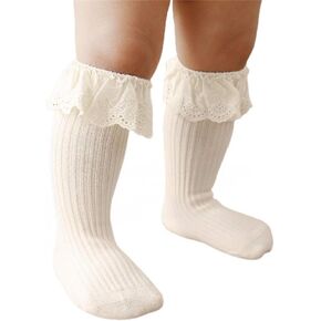 Newborn Toddler Kids Baby Girls Infant High Knee Knitted Socks Cute Ruffle Lace Long Stockings Fall Winter