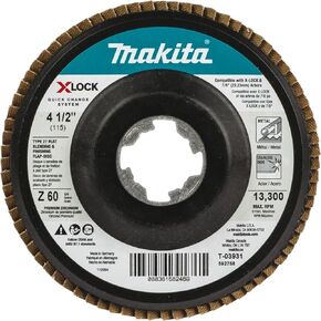 Makita T-03931 X-Lock 4‑1/2" 60 Grit Type 27 Flat Blending and Finishing Flap Disc for X-Lock and All 7/8" Arbor Grinders
