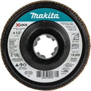 Makita T-03953 X-Lock 4‑1/2" 120 Grit Type 27 Flat Blending and Finishing Flap Disc for X-Lock and All 7/8" Arbor Grinders