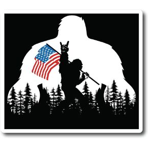 2 Pack Sasquatch Bigfoot Rock USA Flag 6 in Premium Waterproof Vinyl Decal Stickers for Laptop Phone Tool Box Accessory Helmet Car Window |PS121|