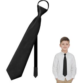 Luckyvestir Boys Ties, Boys Black/Red Tie, Pre-tie Zipper Girls Kids Ties for Boys 8-14