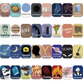 480PCS Library Genre Stickers,Book Spine Labels for Library,Classroom Library Classification Labels,Fiction Fantasy Romance Historical Adventure Sports(32 Designs)
