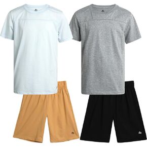 RBX Boys' Active Shorts Set - 4 Piece Short Sleeve T-Shirt and Tech Hybrid Shorts - Summer Clothing Set for Boys (4-12)