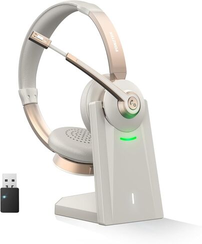 Wireless Headset, Bluetooth Headset with Microphone, QCC Wireless Headphones with Mic Mute Noise Canceling, Charging Base & USB Dongle for Work from Home/Call Center/PC/Laptop/Computer/Zoom in Kuwait