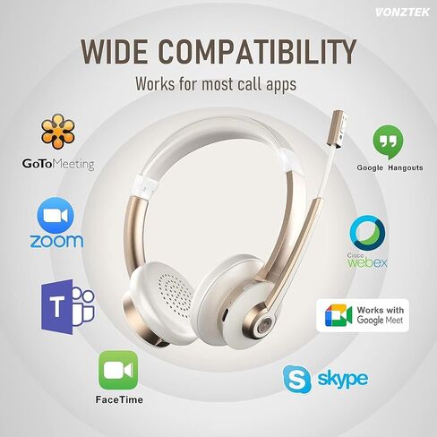 Wireless Headset, Bluetooth Headset with Microphone, QCC Wireless Headphones with Mic Mute Noise Canceling, Charging Base & USB Dongle for Work from Home/Call Center/PC/Laptop/Computer/Zoom in Kuwait