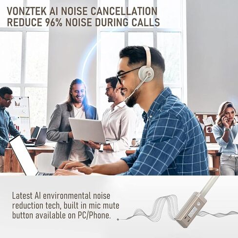 Wireless Headset, Bluetooth Headset with Microphone, QCC Wireless Headphones with Mic Mute Noise Canceling, Charging Base & USB Dongle for Work from Home/Call Center/PC/Laptop/Computer/Zoom in Kuwait