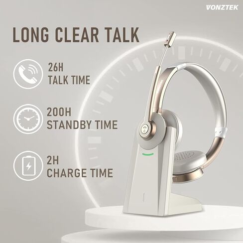 Wireless Headset, Bluetooth Headset with Microphone, QCC Wireless Headphones with Mic Mute Noise Canceling, Charging Base & USB Dongle for Work from Home/Call Center/PC/Laptop/Computer/Zoom in Kuwait