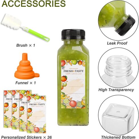 TOMNK 35pcs Juice Bottles, 12oz Plastic Bottles with Caps, Reusable Clear Bottles Beverage Containers Bulk with Lids, Label, Funnel and Brush for Juicing, Smoothies, Tea in Saudi Arabia