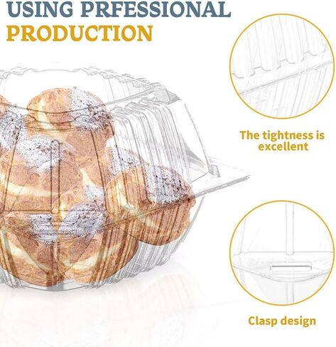 iHomeSet 200 قطعة من البلاستيك الشفاف السميك صدفي لتناول الطعام في الخارج، حاويات طعام للاستعمال مرة واحدة مع أغطية، مقاس 5.5 × 5.5 × 3.3 بوصة للسلطة والحلوى ومستلزمات المخابز in Kuwait