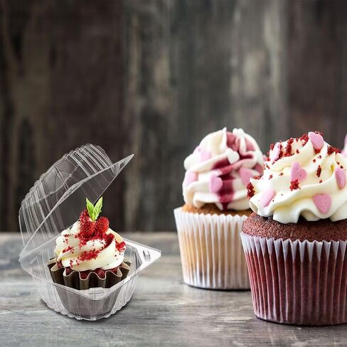 iHomeSet 200 قطعة من البلاستيك الشفاف السميك صدفي لتناول الطعام في الخارج، حاويات طعام للاستعمال مرة واحدة مع أغطية، مقاس 5.5 × 5.5 × 3.3 بوصة للسلطة والحلوى ومستلزمات المخابز in Kuwait