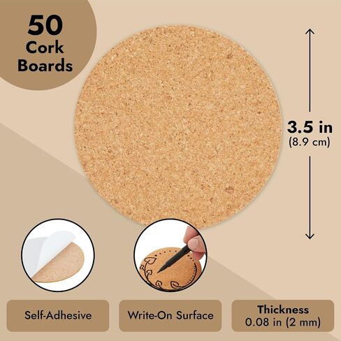 Juvale 50 Pack Self-Adhesive Cork Coaster Backing Sheets - Round 1/8" Circles for DIY Crafts (3.5 Inch Diameter) in Saudi Arabia