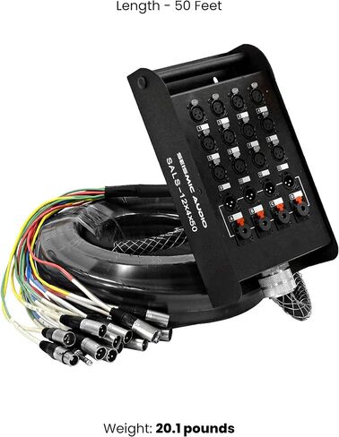 الصوت الزلزالي - SALS-12x4x50 - كابل ثعبان XLR ذو 12 قناة 50 بوصة (XLR و1/4 بوصة TRS) للتسجيل والمسرح واستخدام الاستوديو in Saudi Arabia