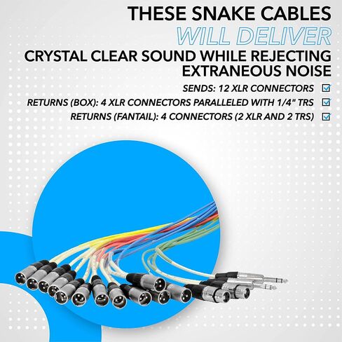 الصوت الزلزالي - SALS-12x4x50 - كابل ثعبان XLR ذو 12 قناة 50 بوصة (XLR و1/4 بوصة TRS) للتسجيل والمسرح واستخدام الاستوديو in Saudi Arabia