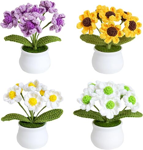 xscq مجموعات زهرة الكروشيه للمبتدئين عدة الكروشيه للمبتدئين مع دروس الفيديو خطوة بخطوة، مجموعات الكروشيه للبالغين والأطفال، DIY لوازم الحياكة عباد الشمس، 4 حزمة النباتات الزينة in Kuwait