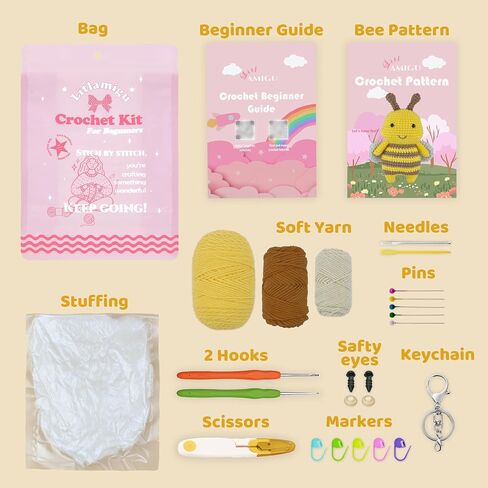 litlamigu Learn to Crochet Kit - Cat Amigurumi Crochet Animals Kit for Adults and Kids! Beginner Starter Crochet Kit, Step-by-Step Video Tutorials, 60%+ Soft Yarn, Keychain, Accessories in Saudi Arabia