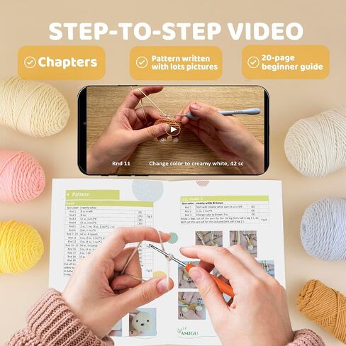 litlamigu Learn to Crochet Kit - Cat Amigurumi Crochet Animals Kit for Adults and Kids! Beginner Starter Crochet Kit, Step-by-Step Video Tutorials, 60%+ Soft Yarn, Keychain, Accessories in Saudi Arabia