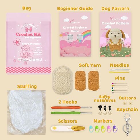 litlamigu Learn to Crochet Kit - Cat Amigurumi Crochet Animals Kit for Adults and Kids! Beginner Starter Crochet Kit, Step-by-Step Video Tutorials, 60%+ Soft Yarn, Keychain, Accessories in Saudi Arabia