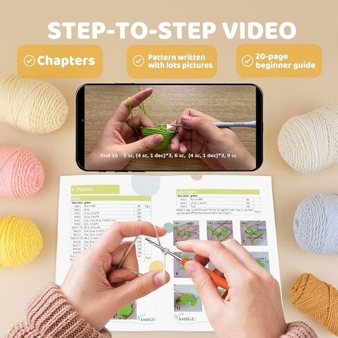 litlamigu Learn to Crochet Kit - Cat Amigurumi Crochet Animals Kit for Adults and Kids! Beginner Starter Crochet Kit, Step-by-Step Video Tutorials, 60%+ Soft Yarn, Keychain, Accessories in Saudi Arabia
