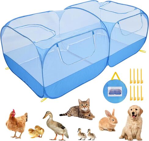 Jhua Pet Playpen for Small Animals, Portable Chicken Run with Detachable Bottom and Cover, Foldable Chicken Coop Indoor Outdoor Pet Pen with Transparent Mesh Walls for Chicken Duck Puppy Cat Rabbit in Saudi Arabia