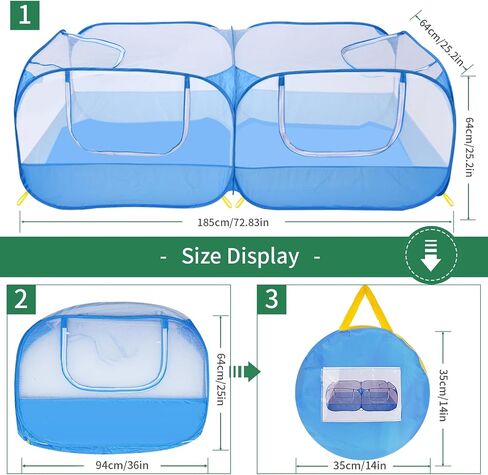 Jhua Pet Playpen for Small Animals, Portable Chicken Run with Detachable Bottom and Cover, Foldable Chicken Coop Indoor Outdoor Pet Pen with Transparent Mesh Walls for Chicken Duck Puppy Cat Rabbit in Saudi Arabia