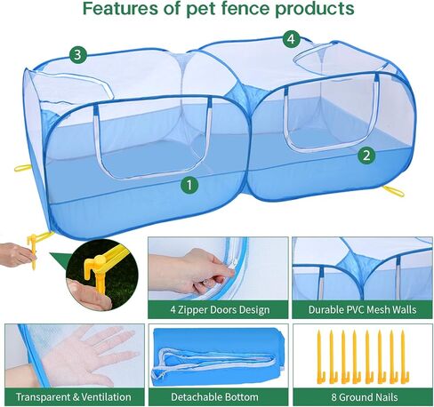Jhua Pet Playpen for Small Animals, Portable Chicken Run with Detachable Bottom and Cover, Foldable Chicken Coop Indoor Outdoor Pet Pen with Transparent Mesh Walls for Chicken Duck Puppy Cat Rabbit in Saudi Arabia