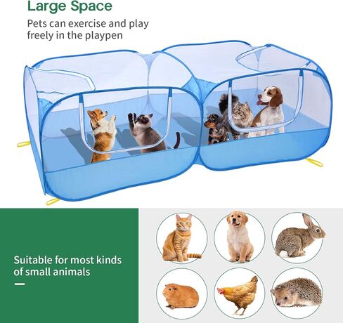 Jhua Pet Playpen for Small Animals, Portable Chicken Run with Detachable Bottom and Cover, Foldable Chicken Coop Indoor Outdoor Pet Pen with Transparent Mesh Walls for Chicken Duck Puppy Cat Rabbit in Saudi Arabia