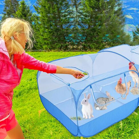 Jhua Pet Playpen for Small Animals, Portable Chicken Run with Detachable Bottom and Cover, Foldable Chicken Coop Indoor Outdoor Pet Pen with Transparent Mesh Walls for Chicken Duck Puppy Cat Rabbit in Saudi Arabia