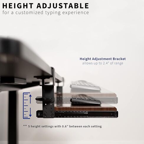 صينية لوحة مفاتيح VIVO كبيرة الارتفاع وقابلة للتعديل أسفل المكتب، نظام تثبيت بمشبك C، 27 (33 بما في ذلك المشابك) × 11 بوصة درج كمبيوتر بمنصة منزلق للخارج للكتابة، أسود، MOUNT-KB05HB in Kuwait