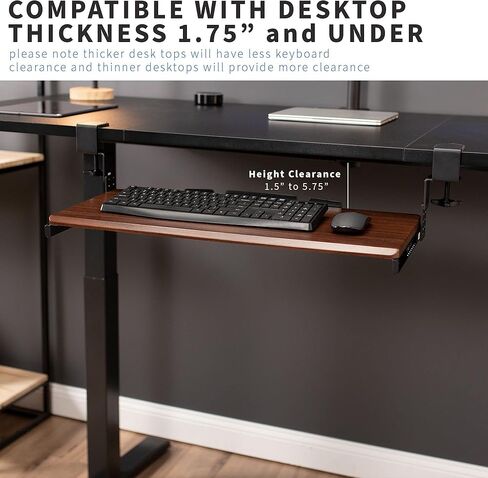 صينية لوحة مفاتيح VIVO كبيرة الارتفاع وقابلة للتعديل أسفل المكتب، نظام تثبيت بمشبك C، 27 (33 بما في ذلك المشابك) × 11 بوصة درج كمبيوتر بمنصة منزلق للخارج للكتابة، أسود، MOUNT-KB05HB in Kuwait