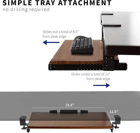صينية لوحة مفاتيح VIVO كبيرة الارتفاع وقابلة للتعديل أسفل المكتب، نظام تثبيت بمشبك C، 27 (33 بما في ذلك المشابك) × 11 بوصة درج كمبيوتر بمنصة منزلق للخارج للكتابة، أسود، MOUNT-KB05HB in Kuwait