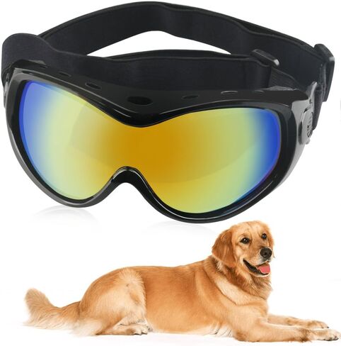 HelloPet Dog Goggles Dog Sunglasses Glasses for Dogs Dog Ski Goggles with UV Protection Pet Sunglasses with Adjustable Strap for Travel, Skiing and Anti-Fog (Black) in Saudi Arabia