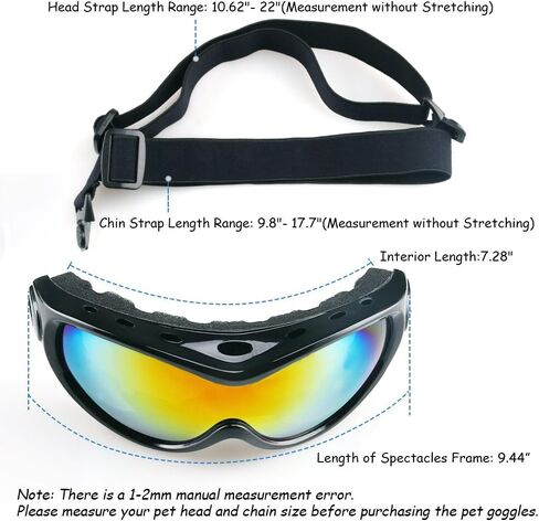 HelloPet Dog Goggles Dog Sunglasses Glasses for Dogs Dog Ski Goggles with UV Protection Pet Sunglasses with Adjustable Strap for Travel, Skiing and Anti-Fog (Black) in Saudi Arabia