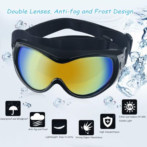 HelloPet Dog Goggles Dog Sunglasses Glasses for Dogs Dog Ski Goggles with UV Protection Pet Sunglasses with Adjustable Strap for Travel, Skiing and Anti-Fog (Black) in Saudi Arabia