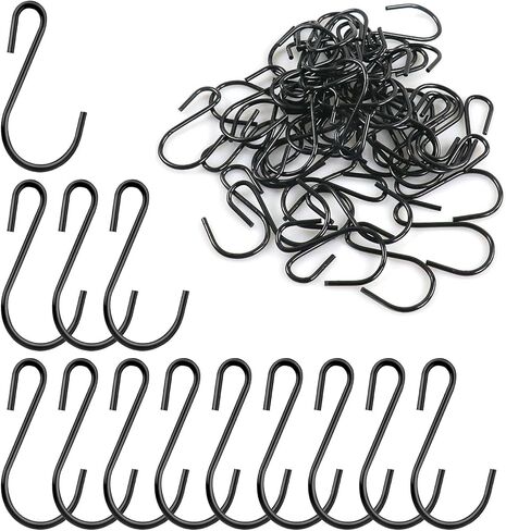 100 Pack S Hooks for Hanging Plants, 1.73 Inch Small Black S Hooks, Heavy Duty Mini S Hooks, Ornament Hooks for Hanging Jewelry, Plants Decorations, Key Chains, Necklaces, Lights, Crafts in Saudi Arabia